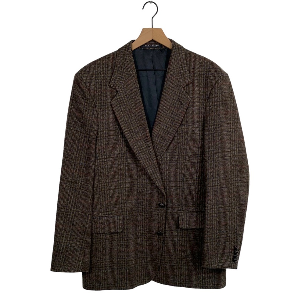 Vintage Brown Plaid Tweed Wool Sport Coat